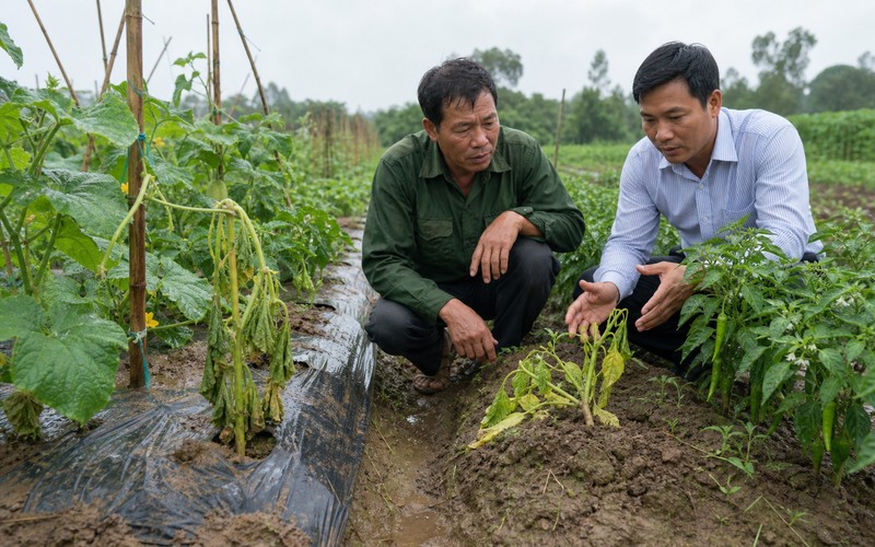 phân biệt héo xanh và lở cổ rễ rau màu