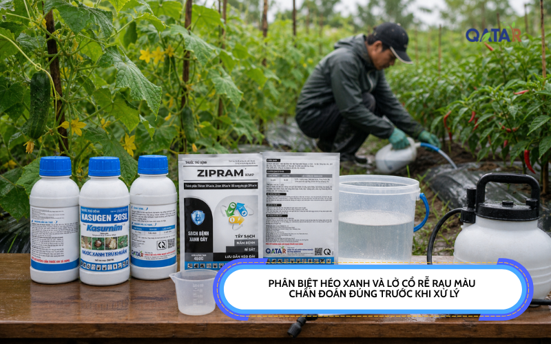 phân biệt héo xanh và lở cổ rễ rau màu